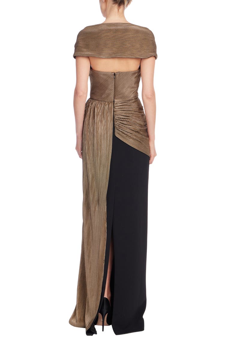 Pleated Lamé Gown, Alternate, color, BLACK GOLD