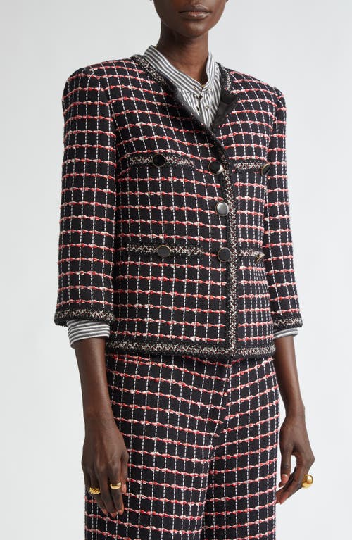 St John St. John Collection Windowpane Check Mixed Media Crop Jacket In Black