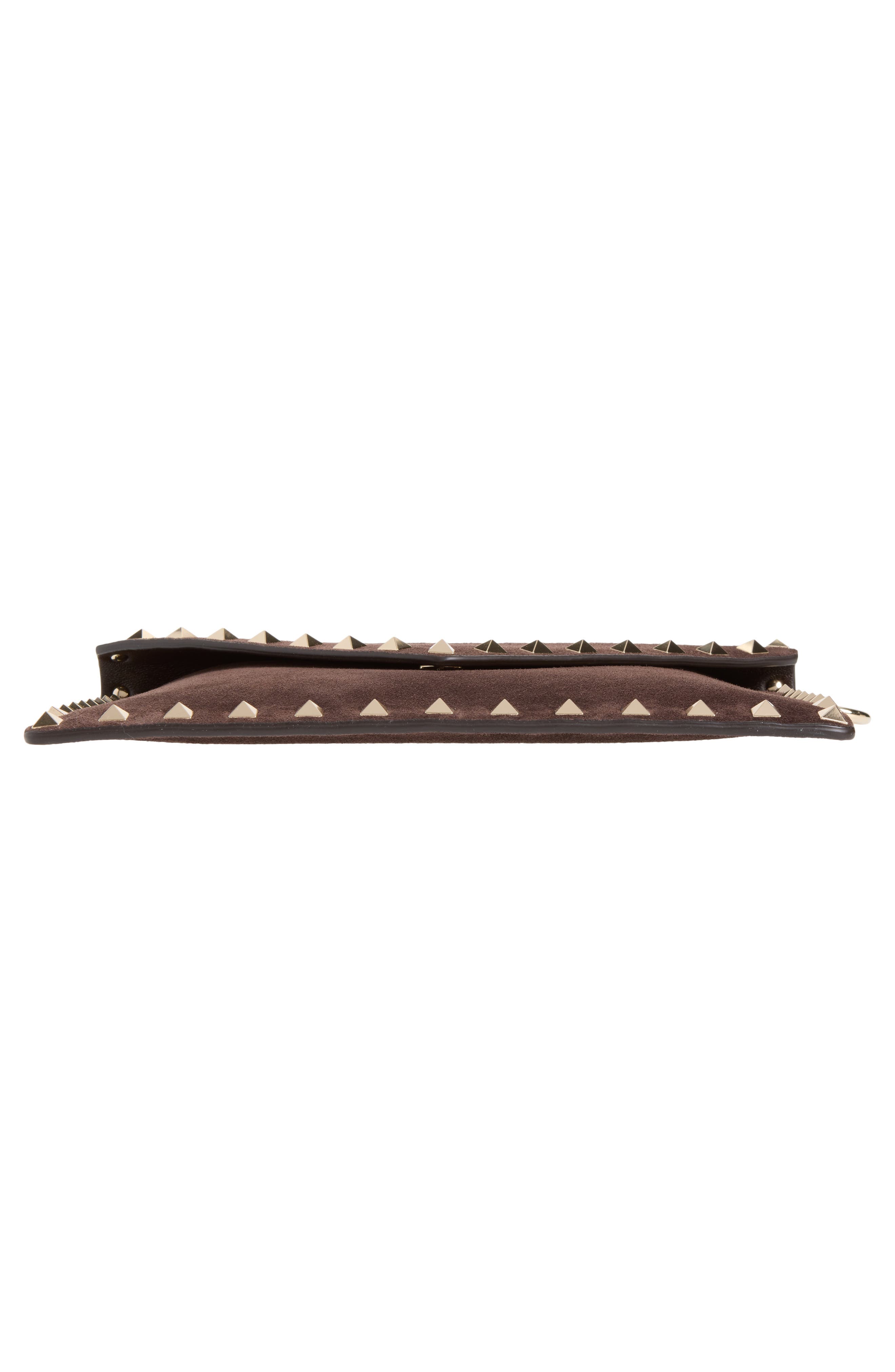 Medium Rockstud Flat Suede Wristlet Envelope Pouch, Alternate, color, BROWN