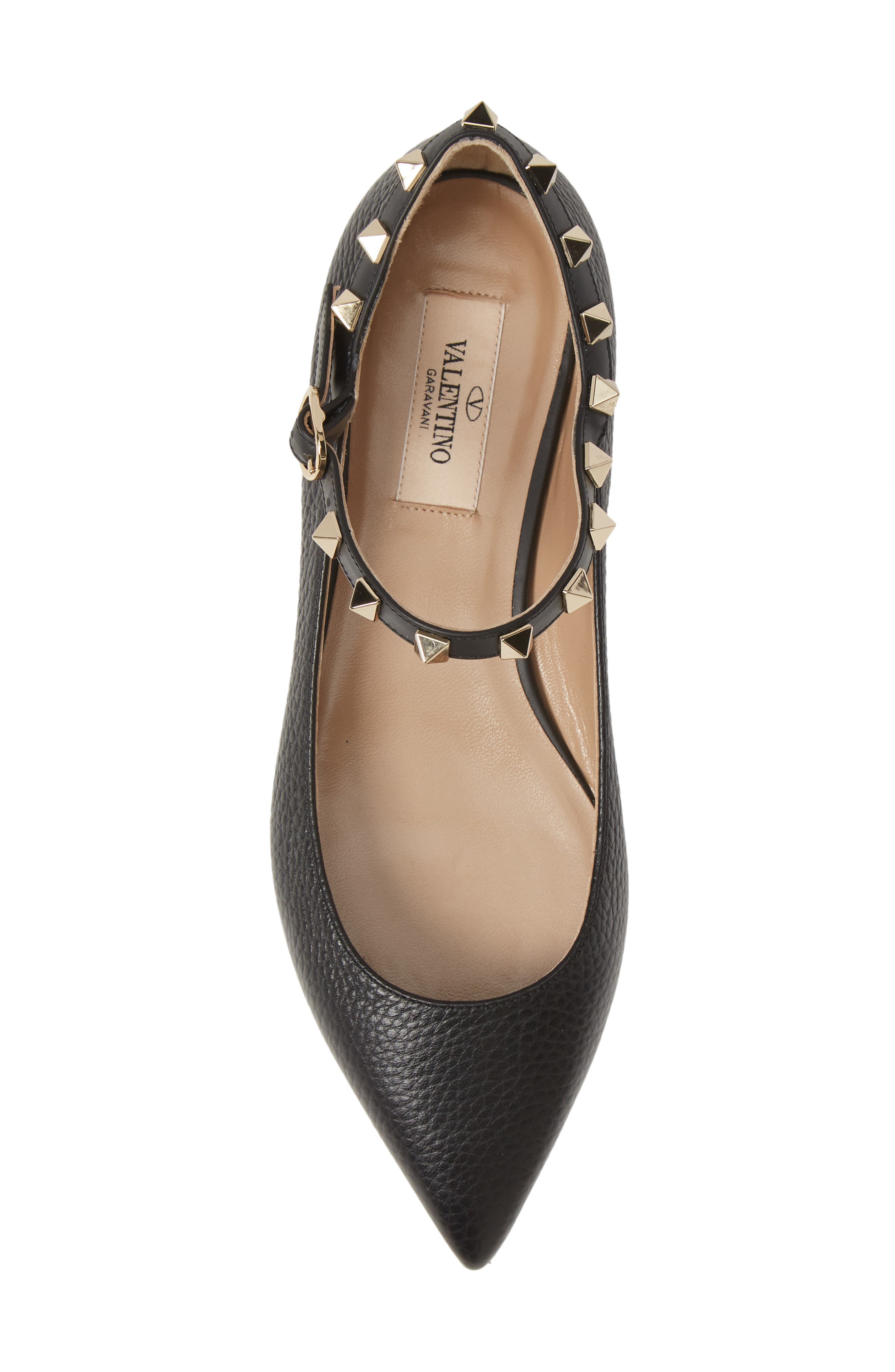 Rockstud Mary Jane Pointed Toe Flat, Alternate, color, BLACK