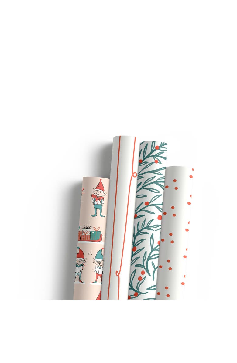 Ramus & Co Two-Sided "Elf Workshop" & "Wreath" Heavyweight Christmas/Holiday Gift Wrap, Main, color, Multicolored