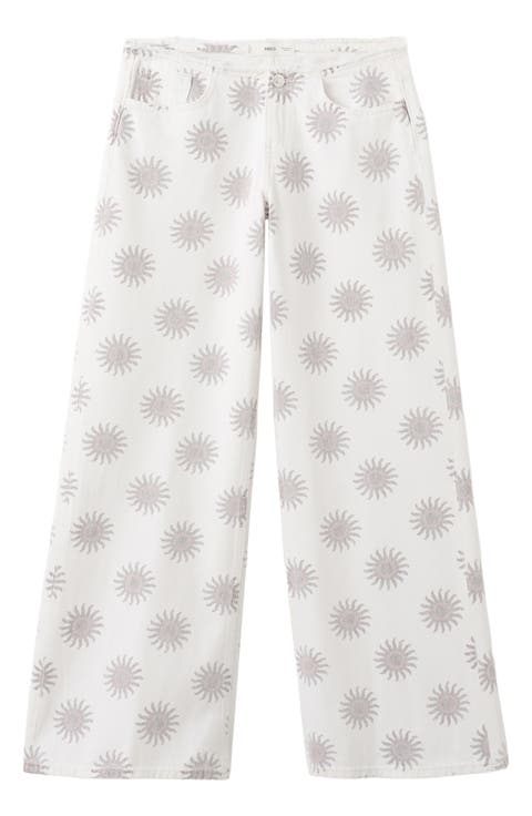 Print Low Rise Wide Leg Jeans