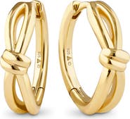DEVATA Love Knot Hoop Earrings in Gold Plated Sterling Silver, 18mm
