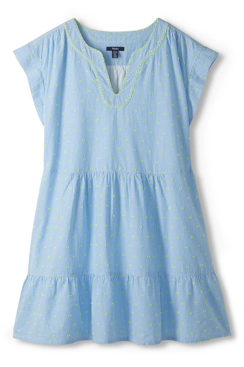 Emerson Stripe Embroidered Clip Dot Cotton Blend Dress, Main, color, BLUE
