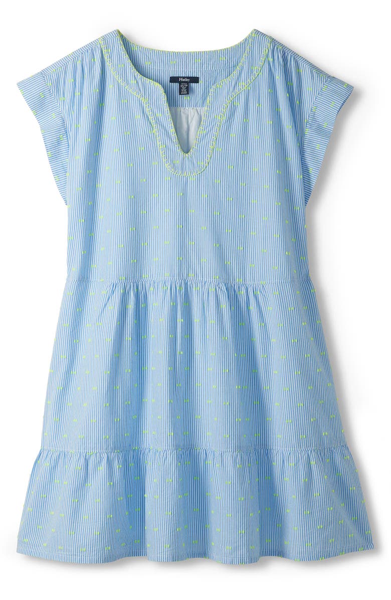 Hatley Emerson Stripe Embroidered Clip Dot Cotton Blend Dress, Main, color, 