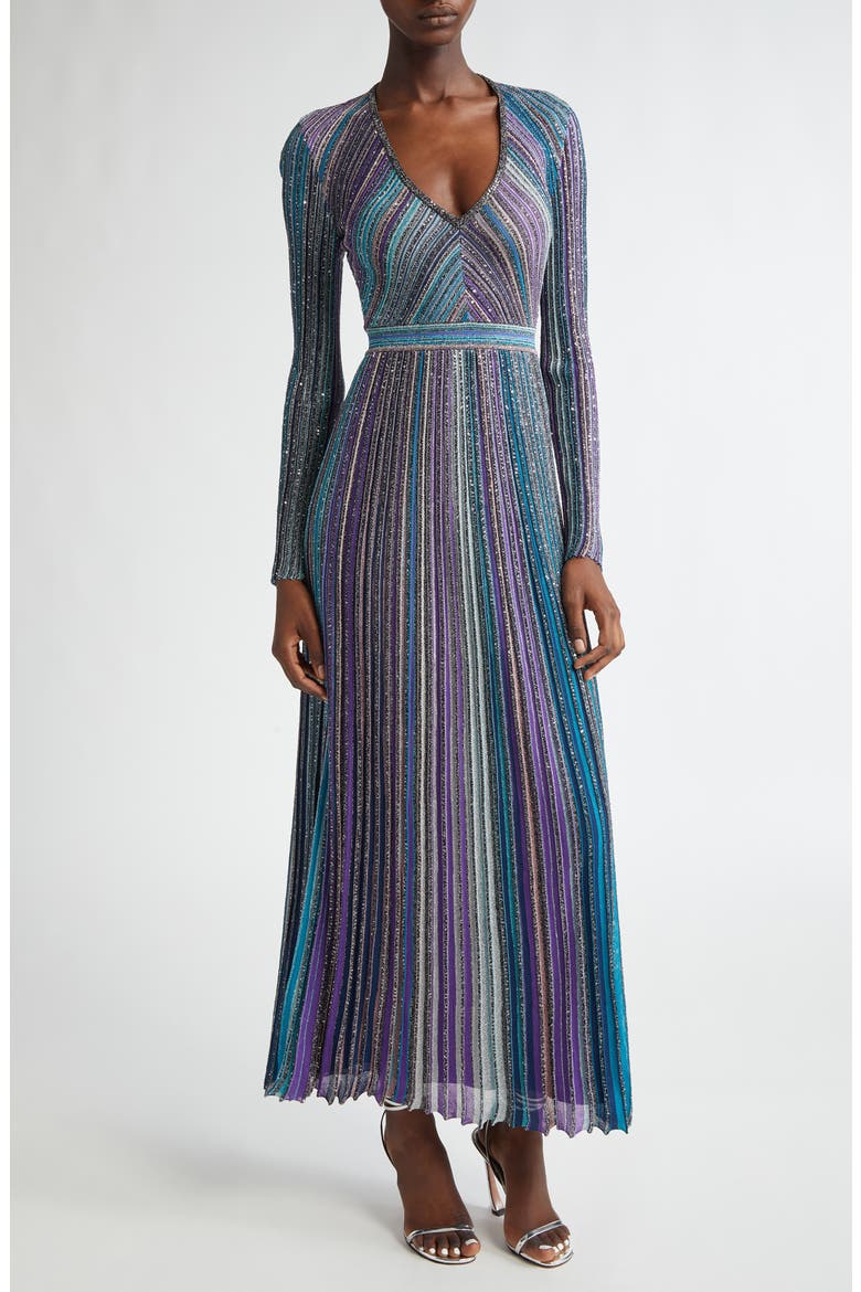 Sequin Metallic Stripe Long Sleeve Sweater Dress, Main, color, DARK TONES MULTI