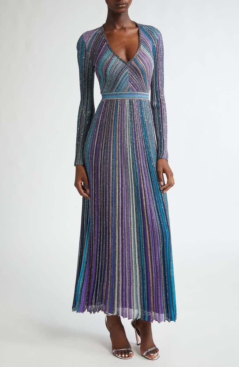 Missoni Sequin Metallic Stripe Long Sleeve Sweater Dress, Main, color, Dark Tones Multi