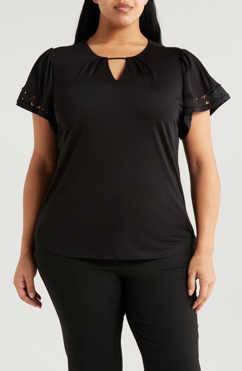 Anne Klein Harmony Pleat Neck Embellished Top, Main, color, 