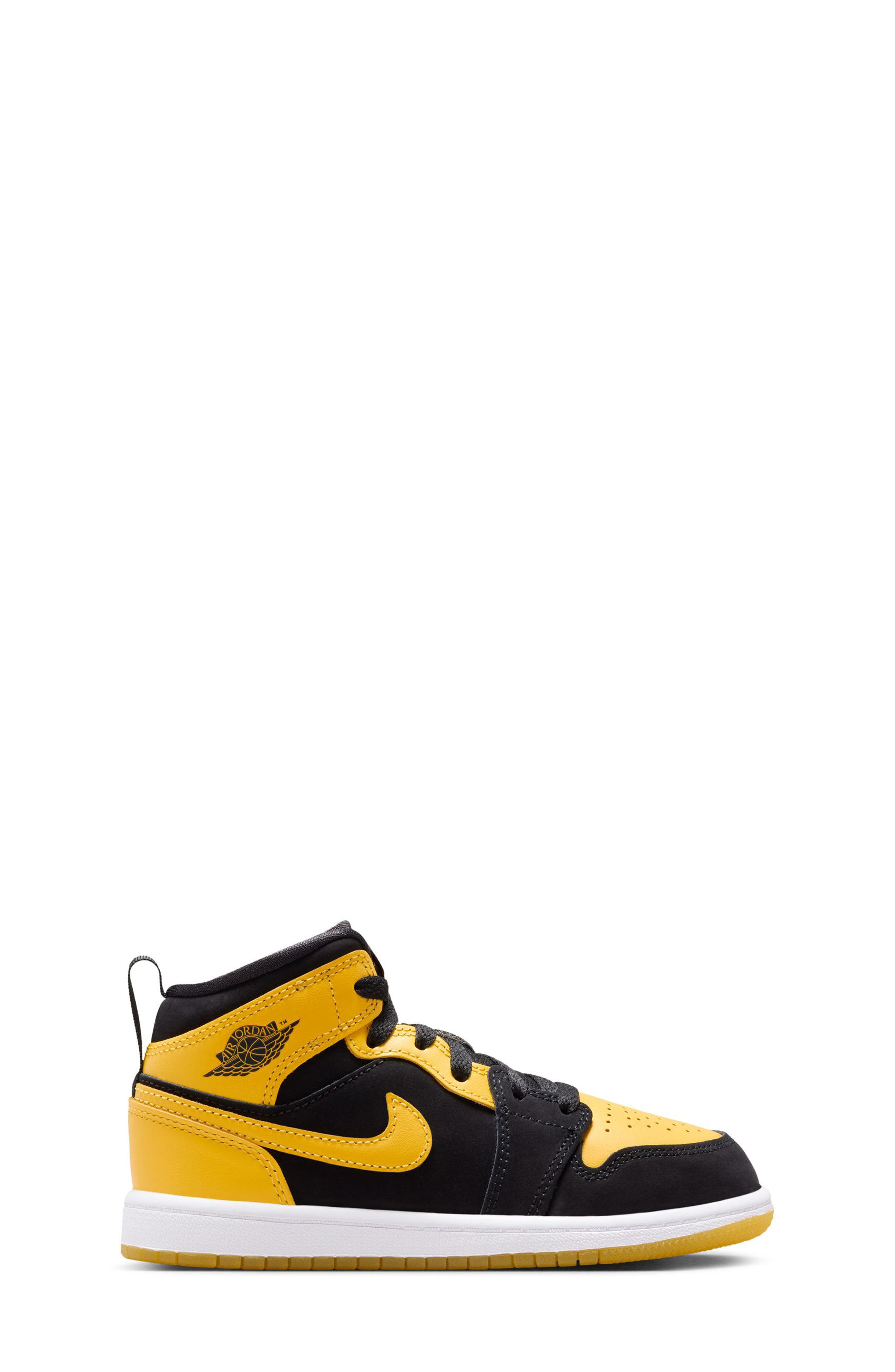 Nike Kids' Jordan 1 Mid Basketball Sneaker, Alternate, color, Black/ White/ Varsity Maize