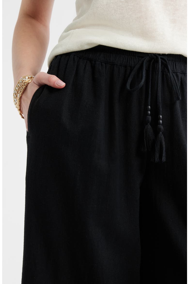 Cutwork Hem Linen Blend Pull-On Pants, Alternate, color, BLACK