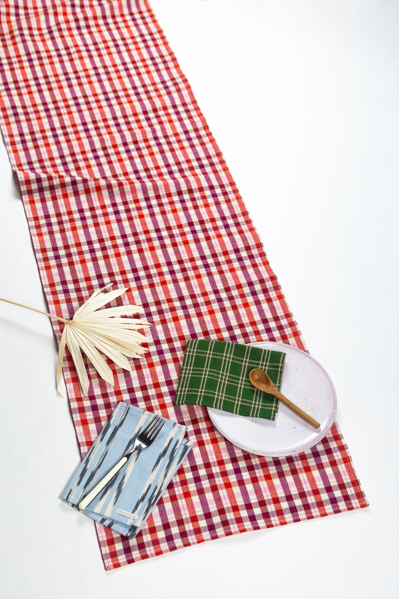 Noel Red Plaid Cotton Table Runner, Main, color, Red