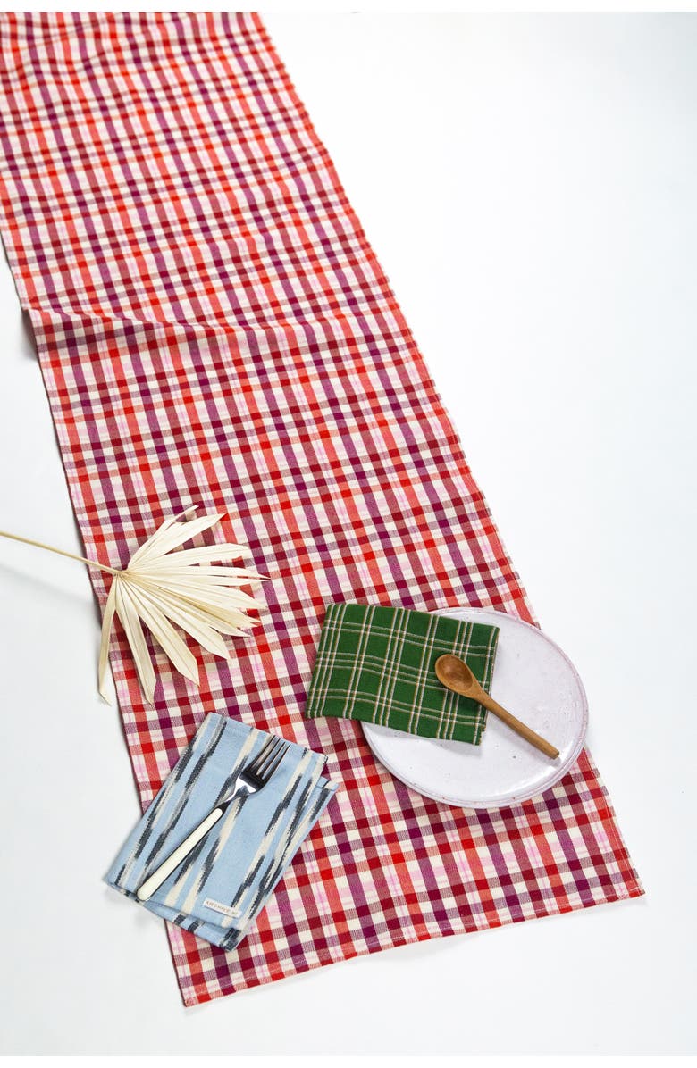 Archive New York Noel Red Plaid Cotton Table Runner, Main, color, Red
