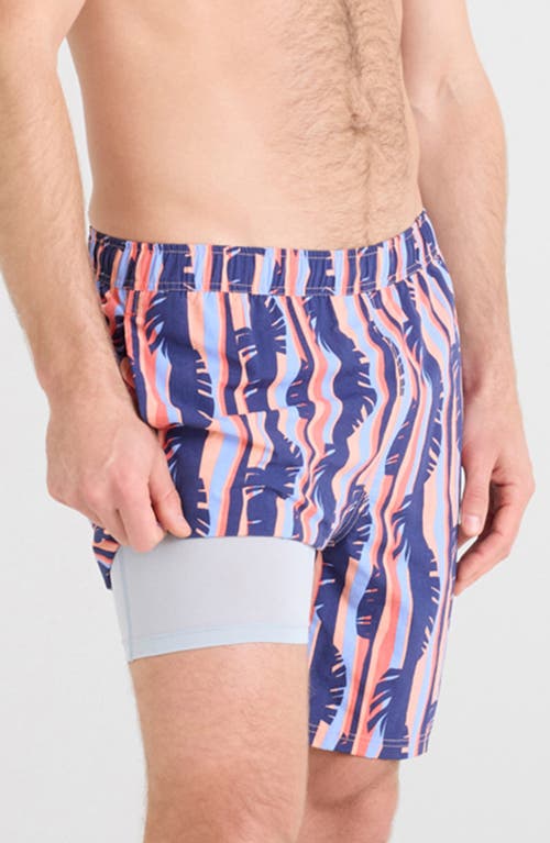 Saxx Go Coastal 2-in-1 Volley 7-inch Swim Trunks In Tropic Stripe-multi