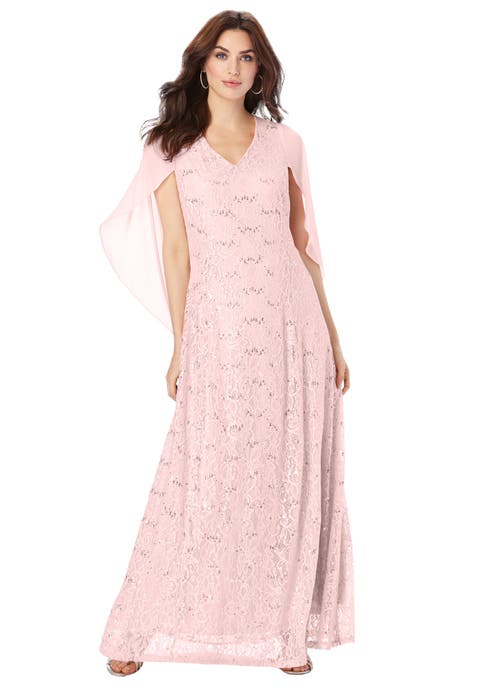 Plus-Size Allover Lace Gown with Capelet (Plus)