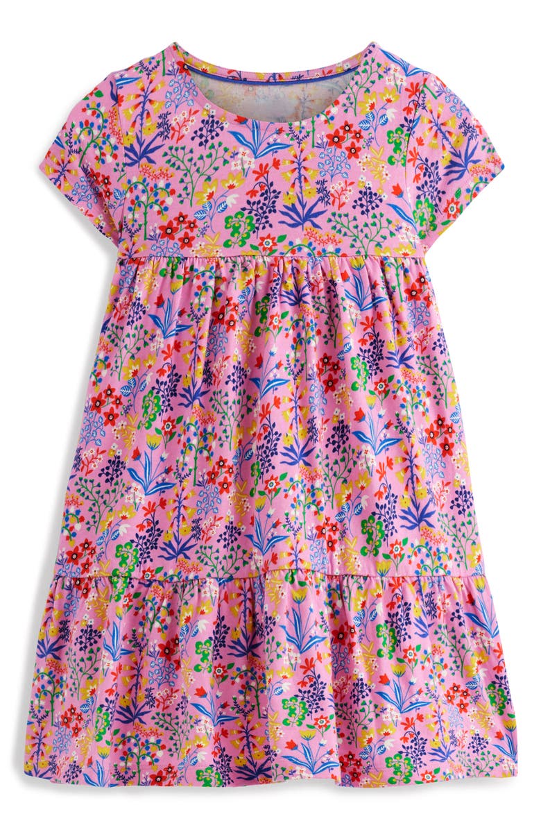 Mini Boden Kids' Ariel Print Twirly Cotton Jersey Dress, Main, color, Meadowsweet Pink Garden Floral