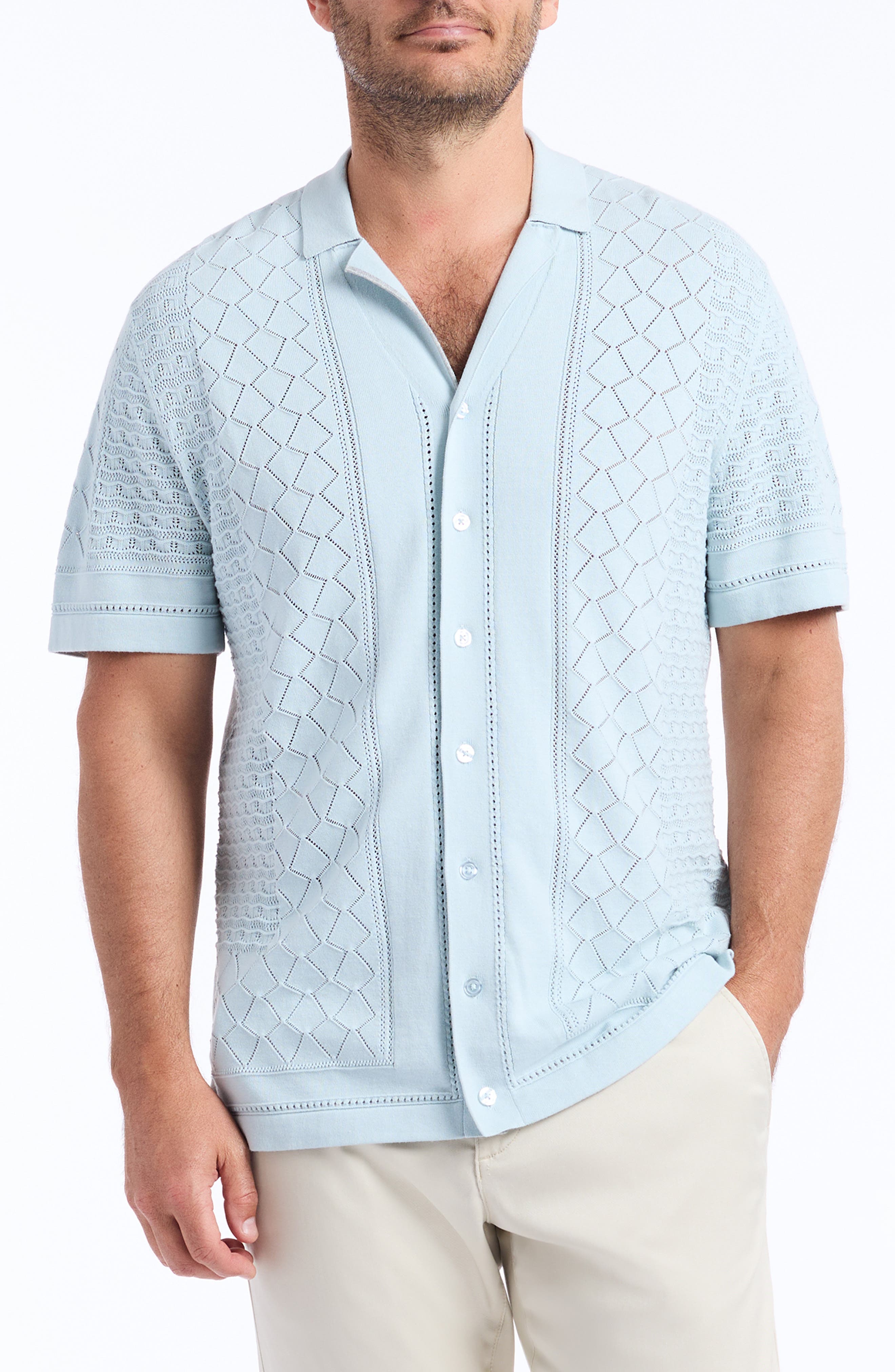 Delmar Pointelle Cotton Button-Up Sweater