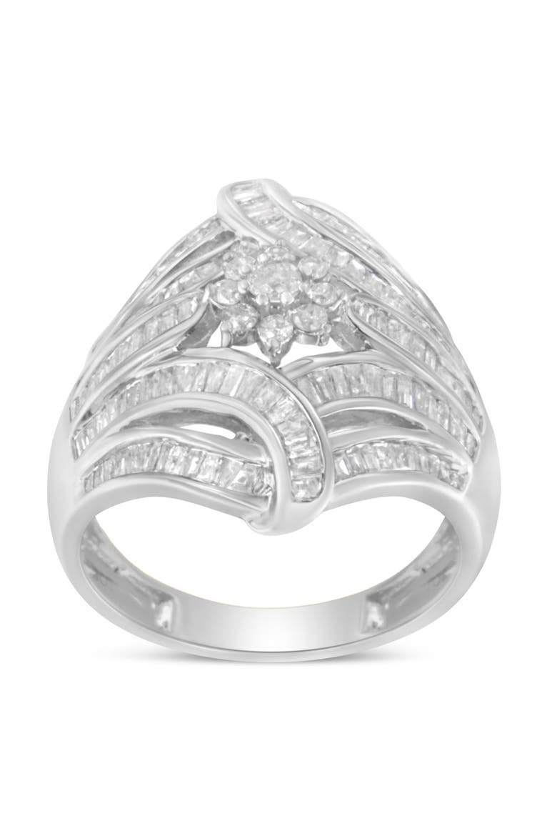 Silver 1-1/8 Cttw Diamond 'Flower & Fern' Cluster Cocktail Ring, Alternate, color, Silver