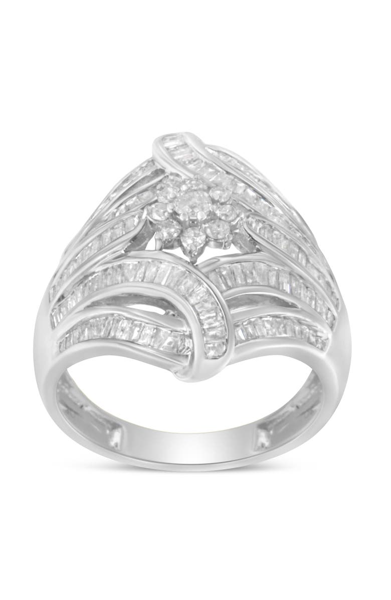 Haus of Brilliance Silver 1-1/8 Cttw Diamond 'Flower & Fern' Cluster Cocktail Ring, Alternate, color, Silver