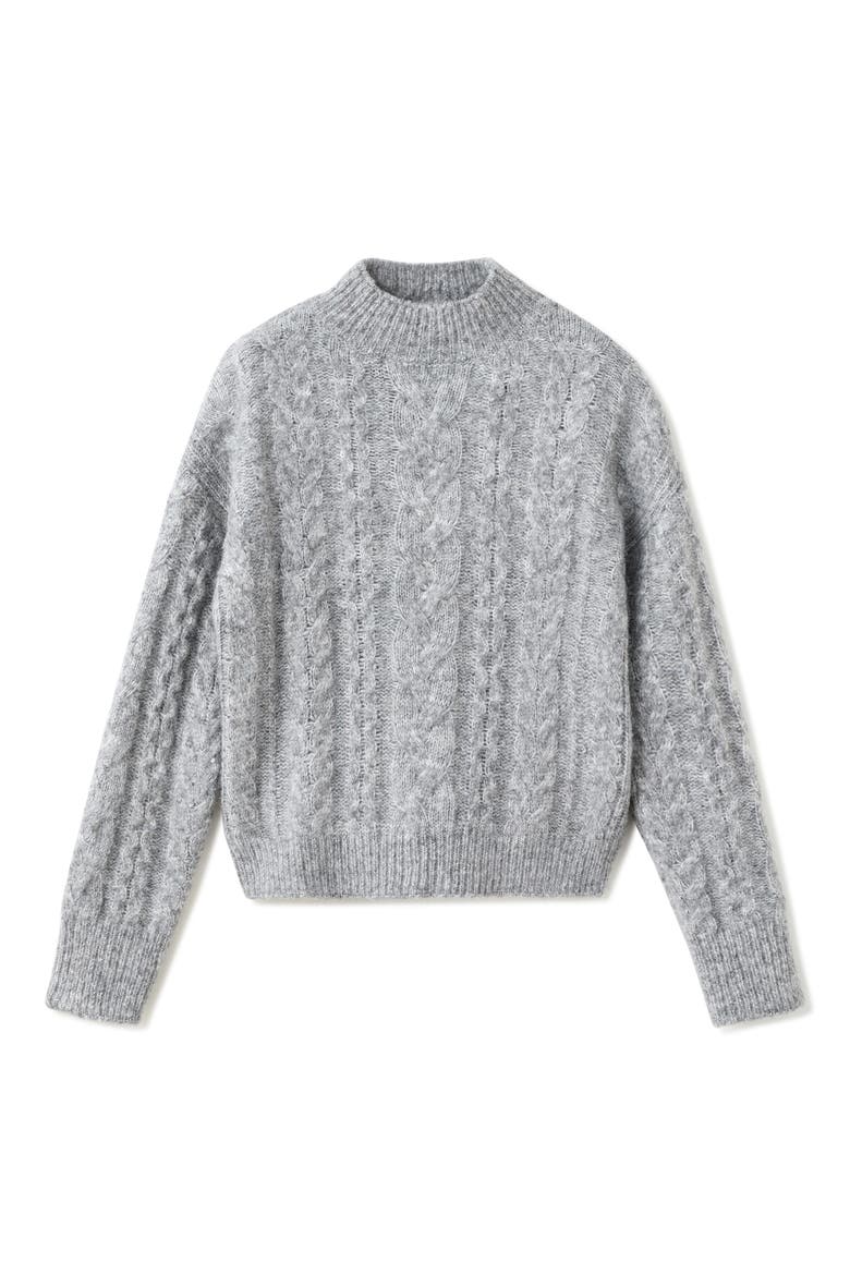Perkins Cable Stitch Sweater, Alternate, color, MEDIUM HEATHER GREY