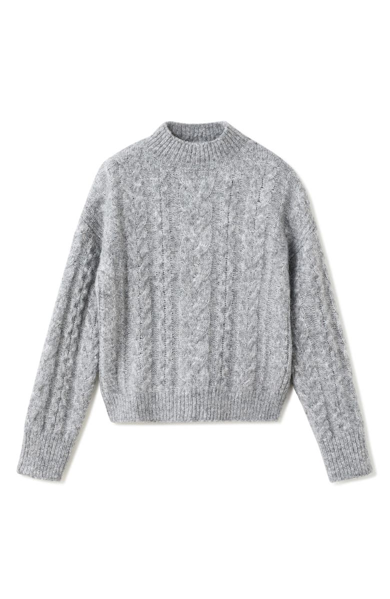 MANGO Perkins Cable Stitch Sweater, Alternate, color, Medium Heather Grey