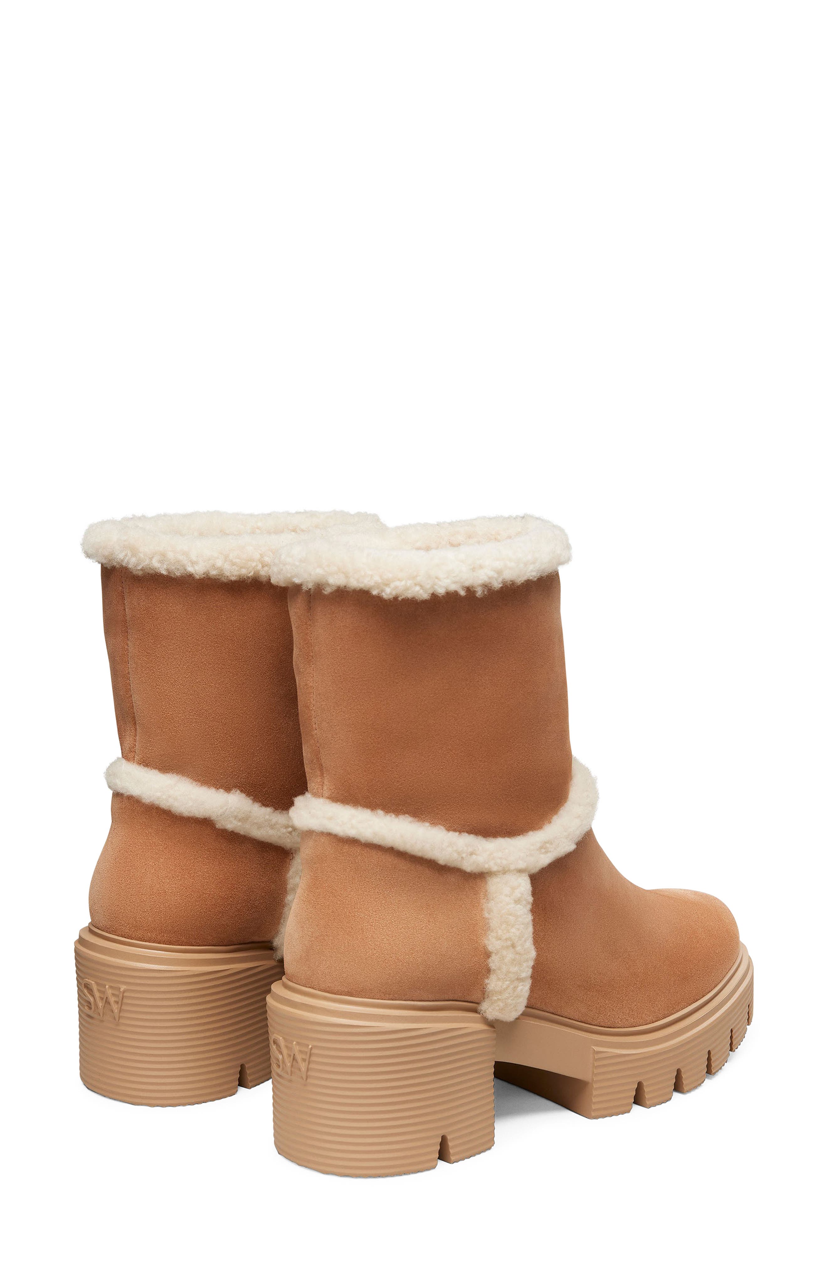 Stuart Weitzman Lennox Genuine Shearling Bootie, Alternate, color, New Camel/ Natural/ Caramel