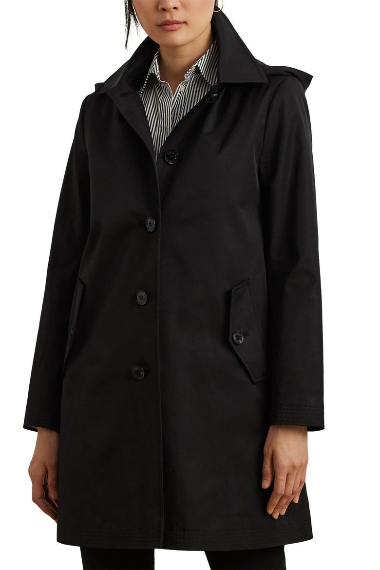 Balmacaan Hooded Raincoat, Main, color, BLACK