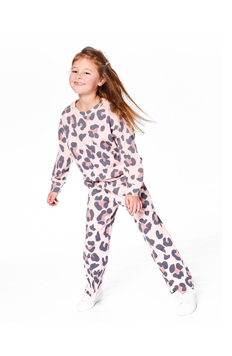 Deux par Deux French Terry Wide Leg Sweatpants, Main, color, Pink Leopard