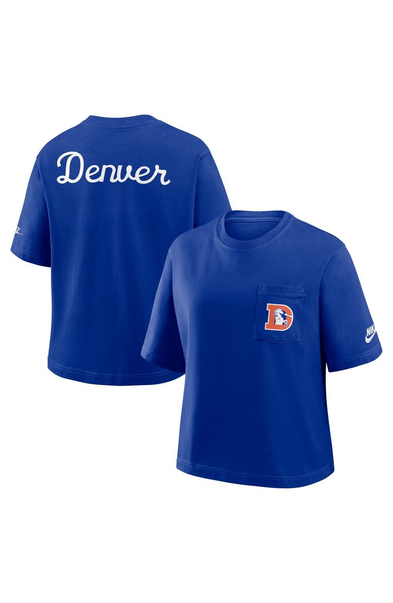 Nike Women's Nike Navy Denver Broncos Rewind Pocket Boxy T-Shirt, Alternate, color, 