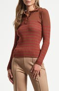 Isaac Mizrahi New York Stripe Ruffle Rib Polo Sweater