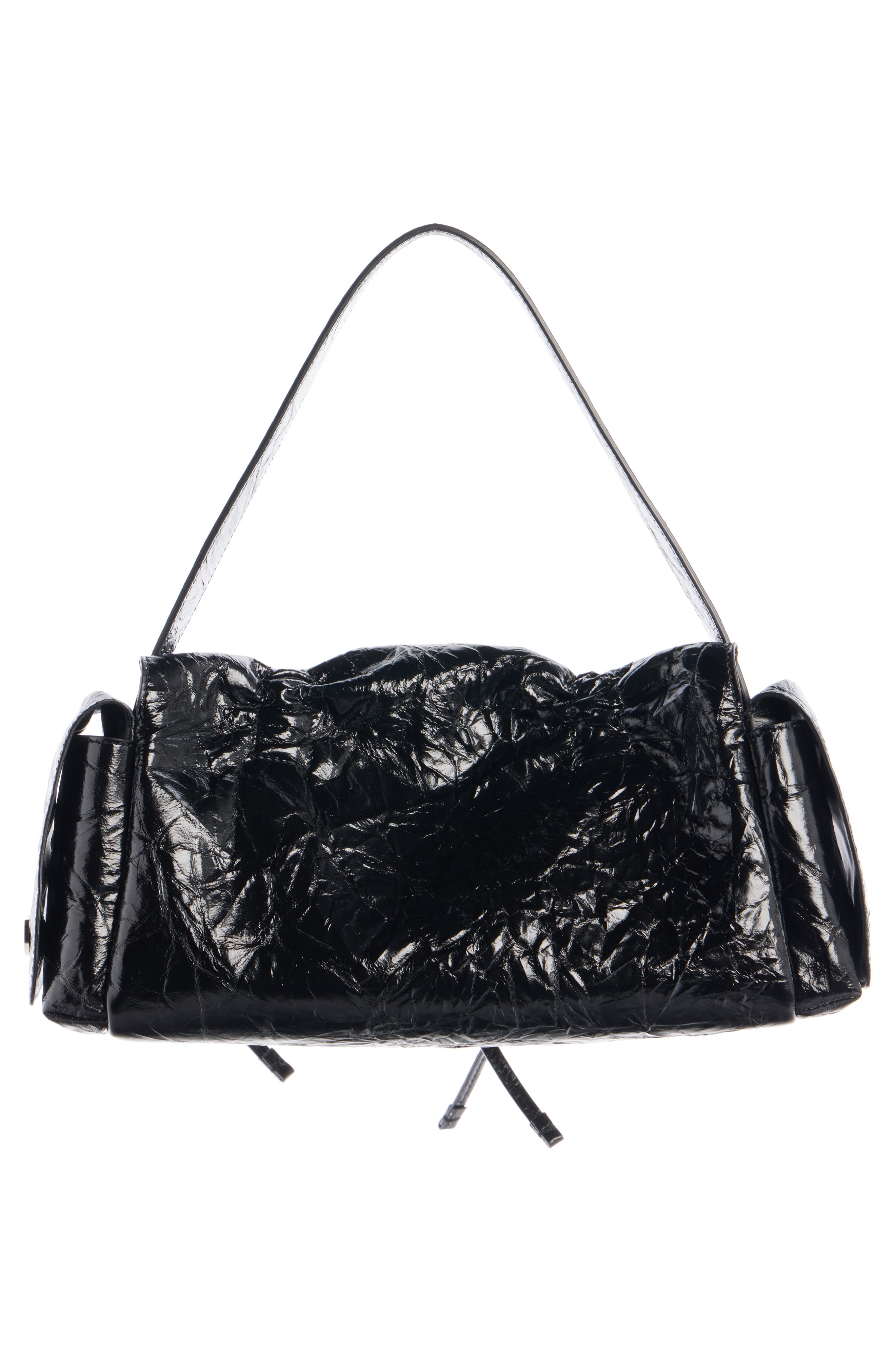 Acne Studios Multipocket Crinkled Leather Handbag, Alternate, color, Black