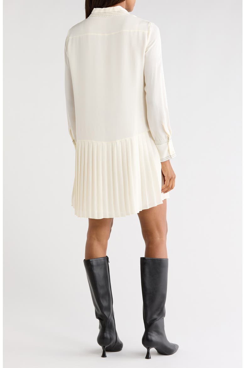 Pleated Silk Long Sleeve Dress, Alternate, color, SNOW