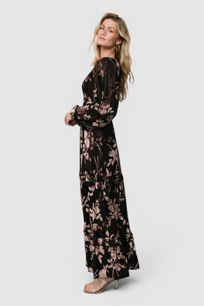 Liana Velvet Embossed Maxi Dress, Alternate, color, Black