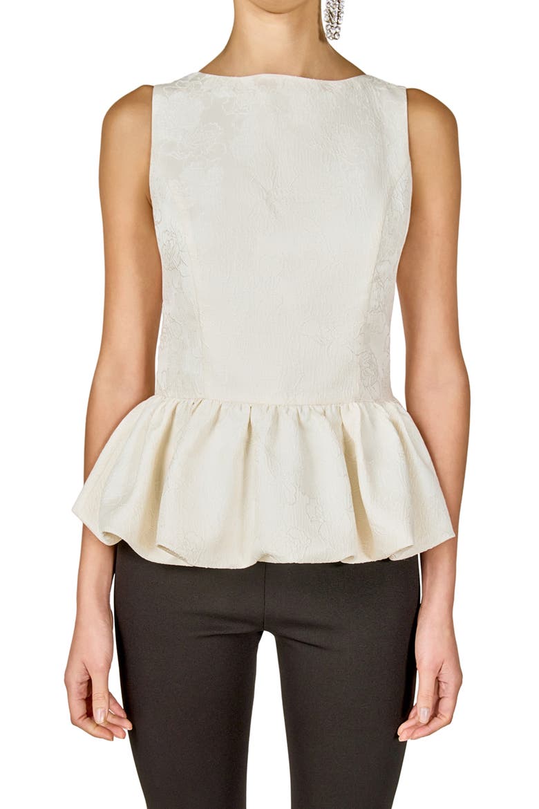 Floral Jacquard Peplum Top, Alternate, color, CREAM