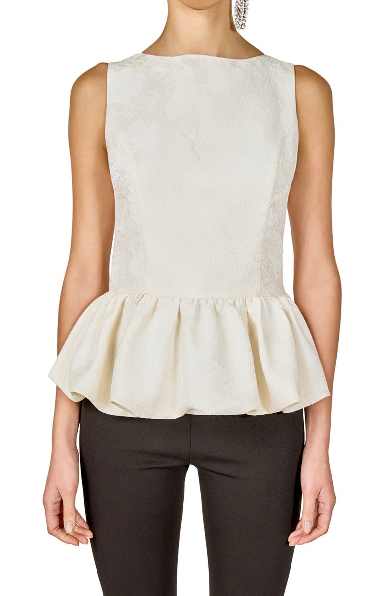 Endless Rose Floral Jacquard Peplum Top, Alternate, color, Cream