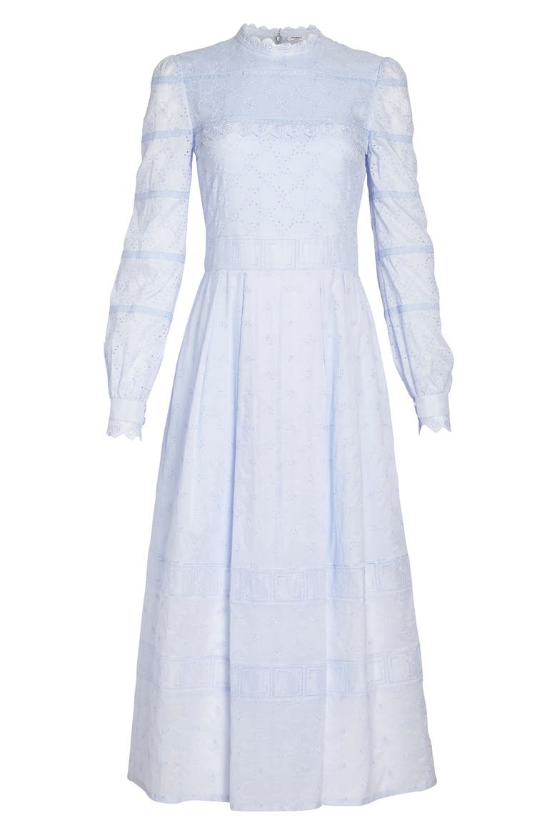 'Pru' Lace & Eyelet Cotton Midi Dress, Alternate, color, LAVENDER