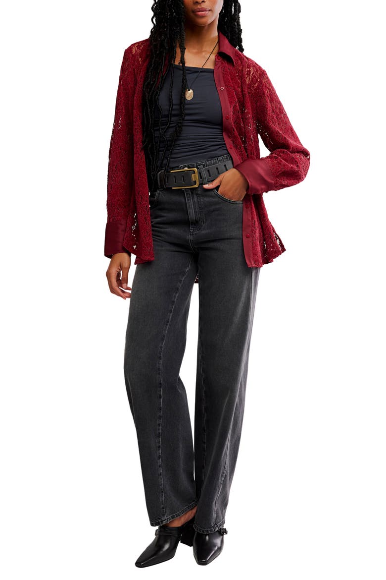 Faith Lace Button-Up Shirt, Alternate, color, CABERNET