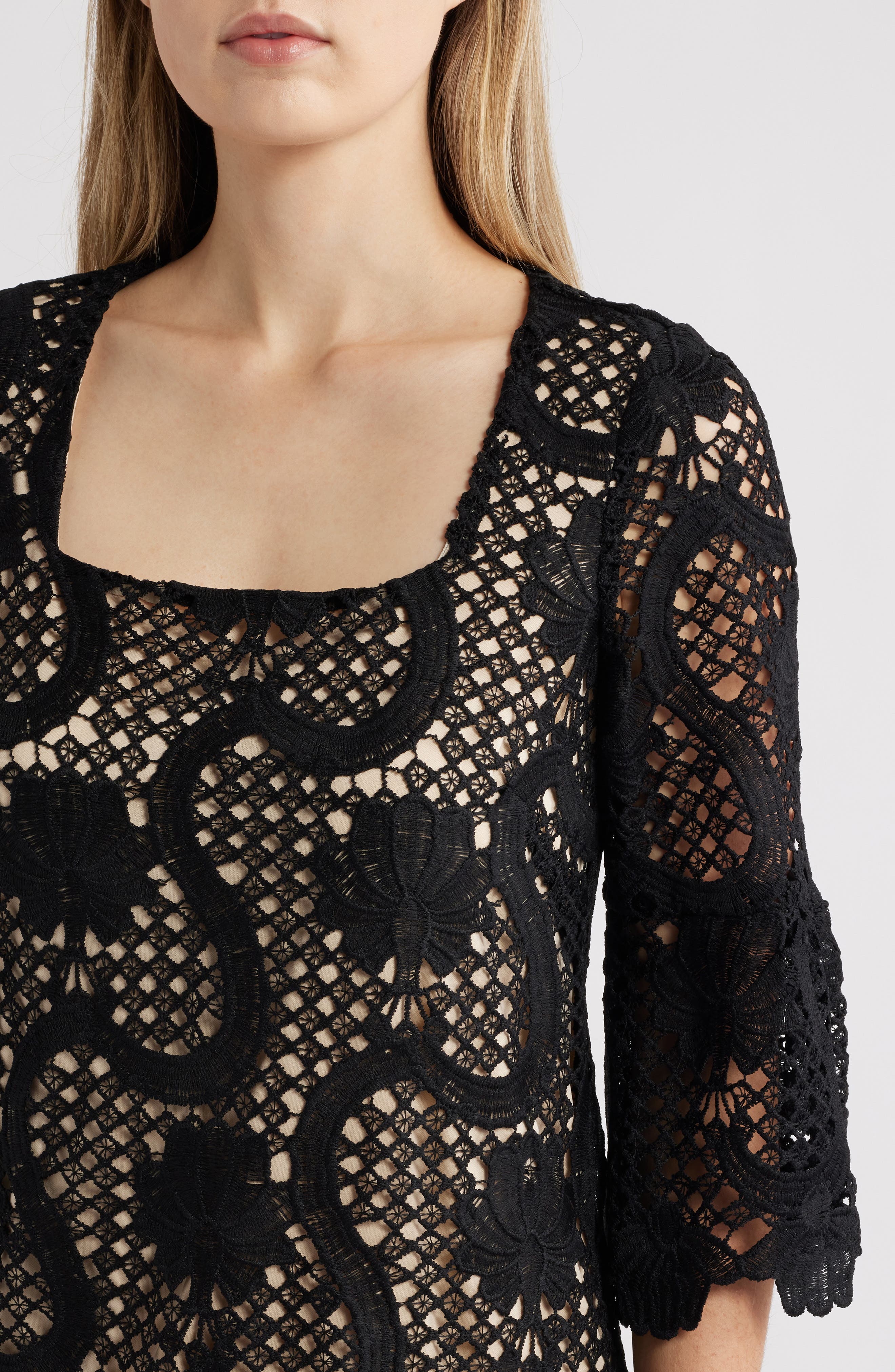 nordstrom lace shift dress 24seven Comfort Curvy Elevate Lace Sleeveless Boat Neck Mini Shift Dress