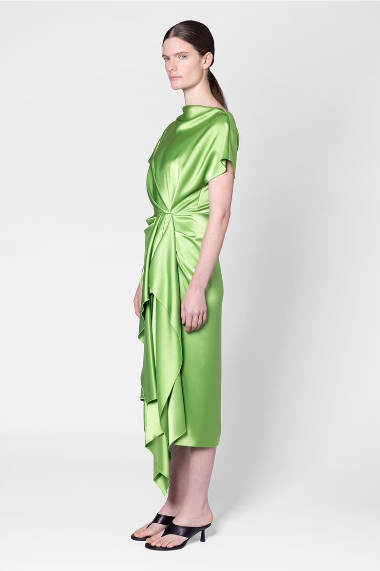 Satin Draped Zoa Midi Dress, Alternate, color, Meadow
