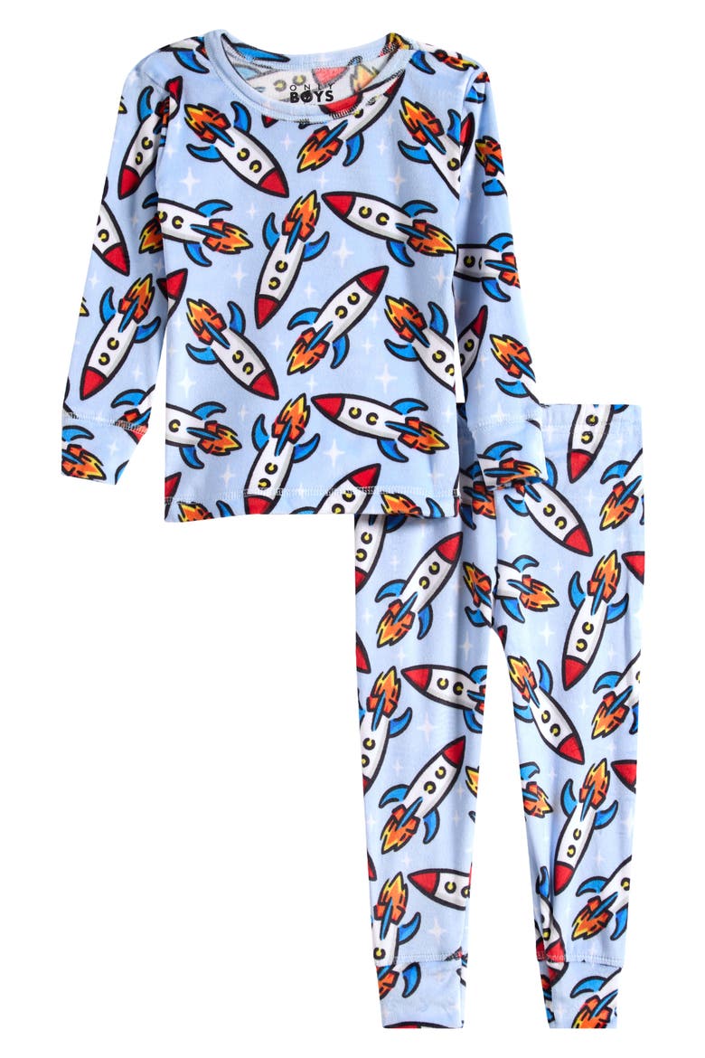 Kids' Luxe Goals Snug Fit Velour Pajamas, Main, color, BLUE ROCKETS