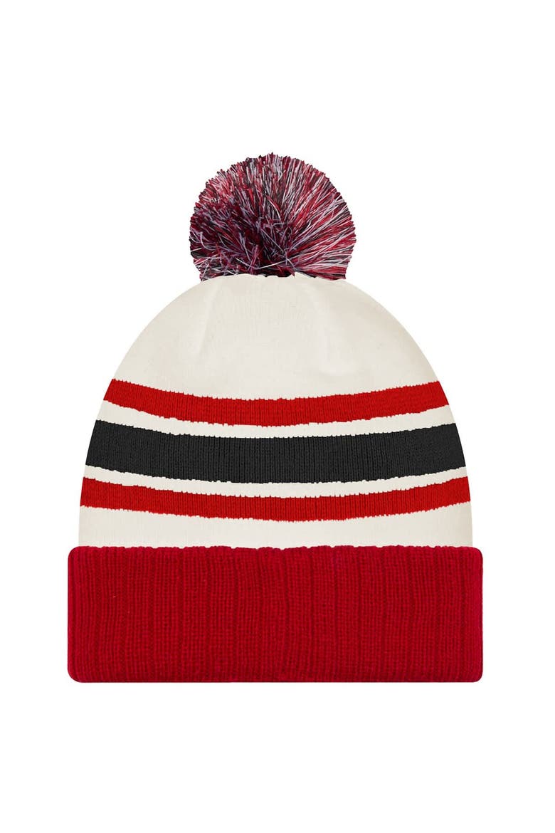 Men's New Era  White/Red Hockey Canada Milano Cortina 2026 Winter Olympics Striped Cuffed Knit Hat with Pom, Alternate, color, White