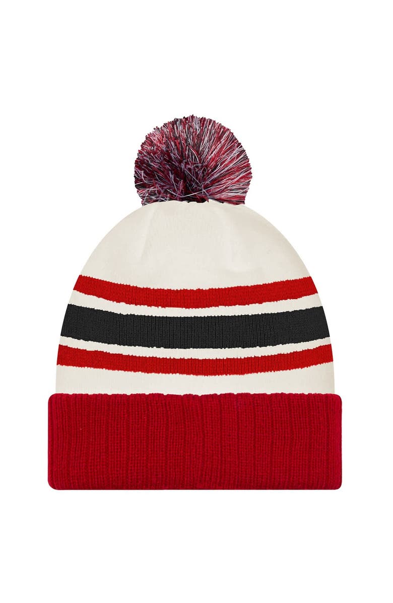 New Era Men's New Era  White/Red Hockey Canada Milano Cortina 2026 Winter Olympics Striped Cuffed Knit Hat with Pom, Alternate, color, White