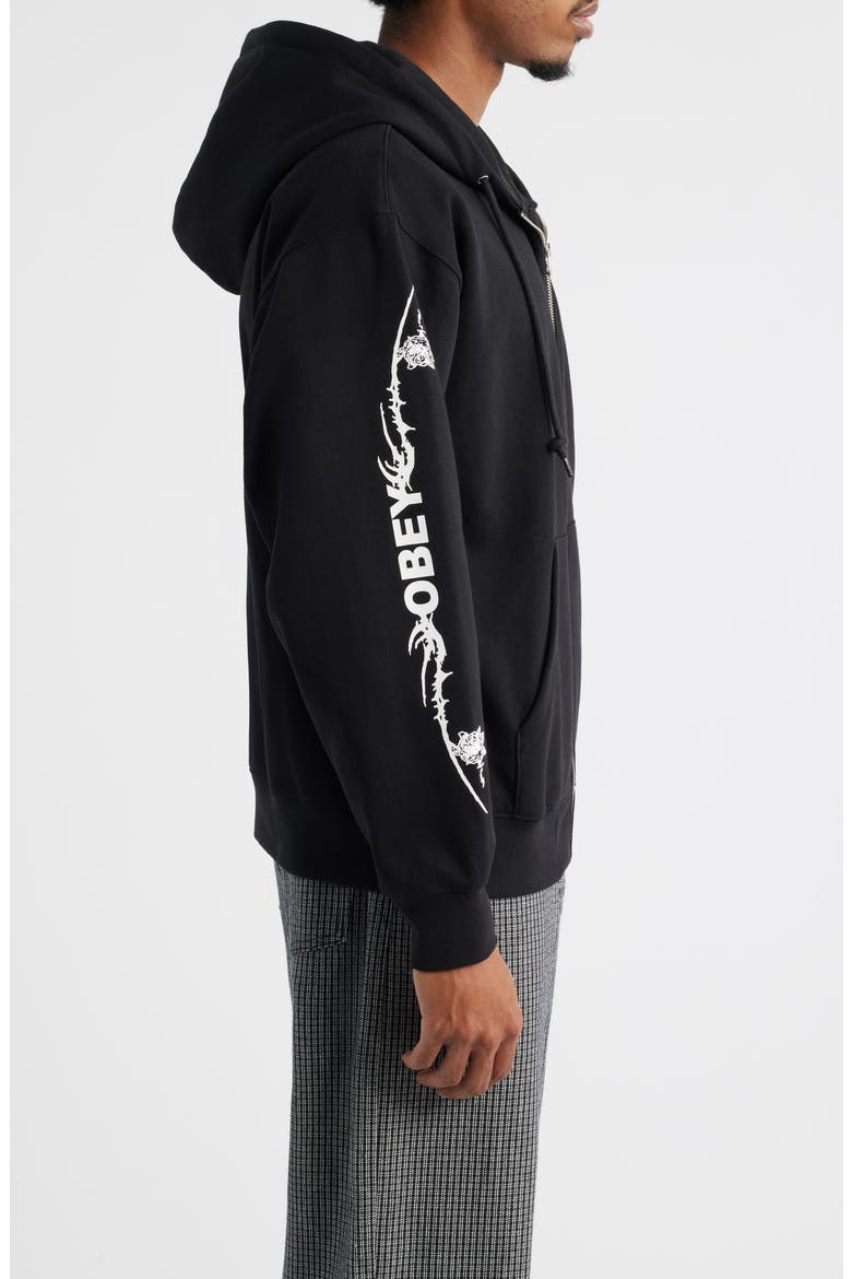 Rose Cotton Blend Graphic Zip Hoodie, Alternate, color, BLACK