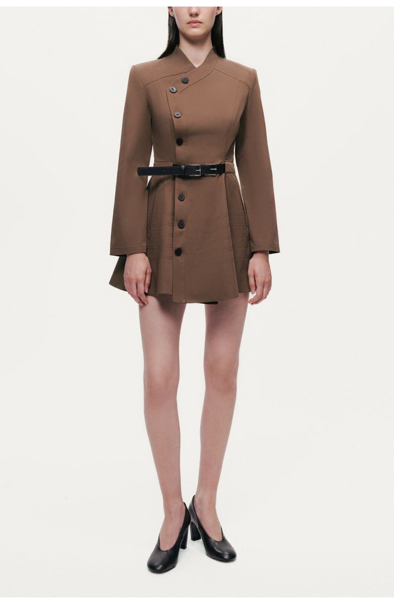 Nocturne Asymmetric Belted Mini Shirt Dress, Alternate, color, Brown