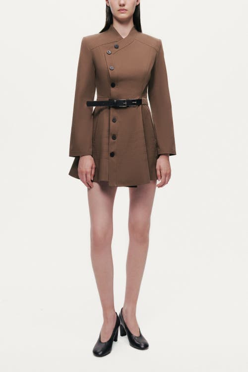 Nocturne Asymmetric Belted Mini Shirt Dress In Brown