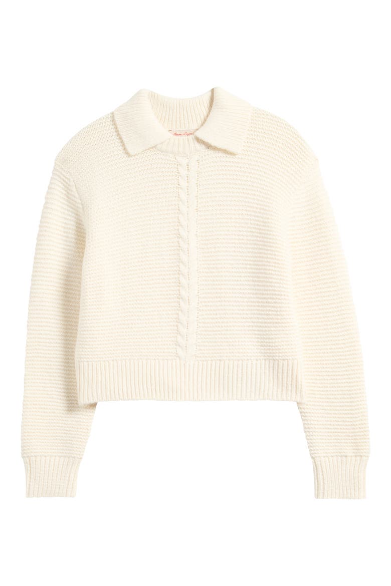 Everly Cable Detail Crop Polo Sweater, Alternate, color, CREAM