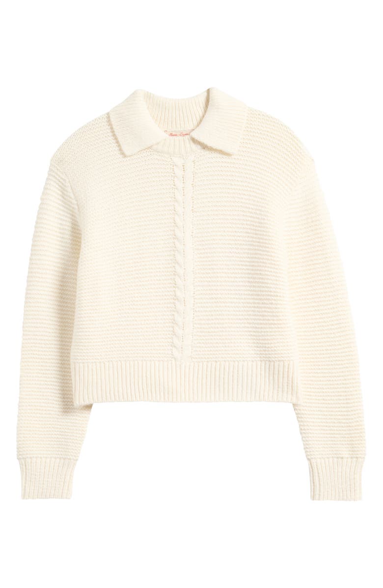 Marine Layer Everly Cable Detail Crop Polo Sweater, Alternate, color, Cream