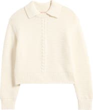 Marine Layer Everly Cable Detail Crop Polo Sweater