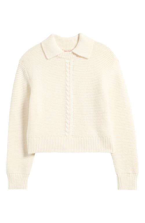 Marine Layer Everly Cable Detail Crop Polo Sweater In Neutral
