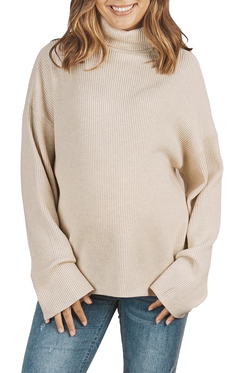 Angel Maternity Turtleneck Rib Maternity Sweater, Main, color, Cream