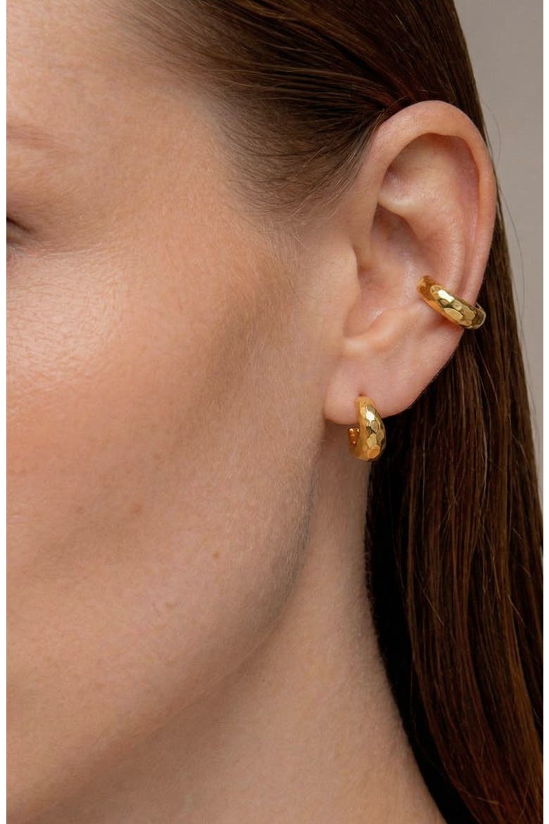 Aalto Mini Hammered Hoop Earrings, Alternate, color, Gold